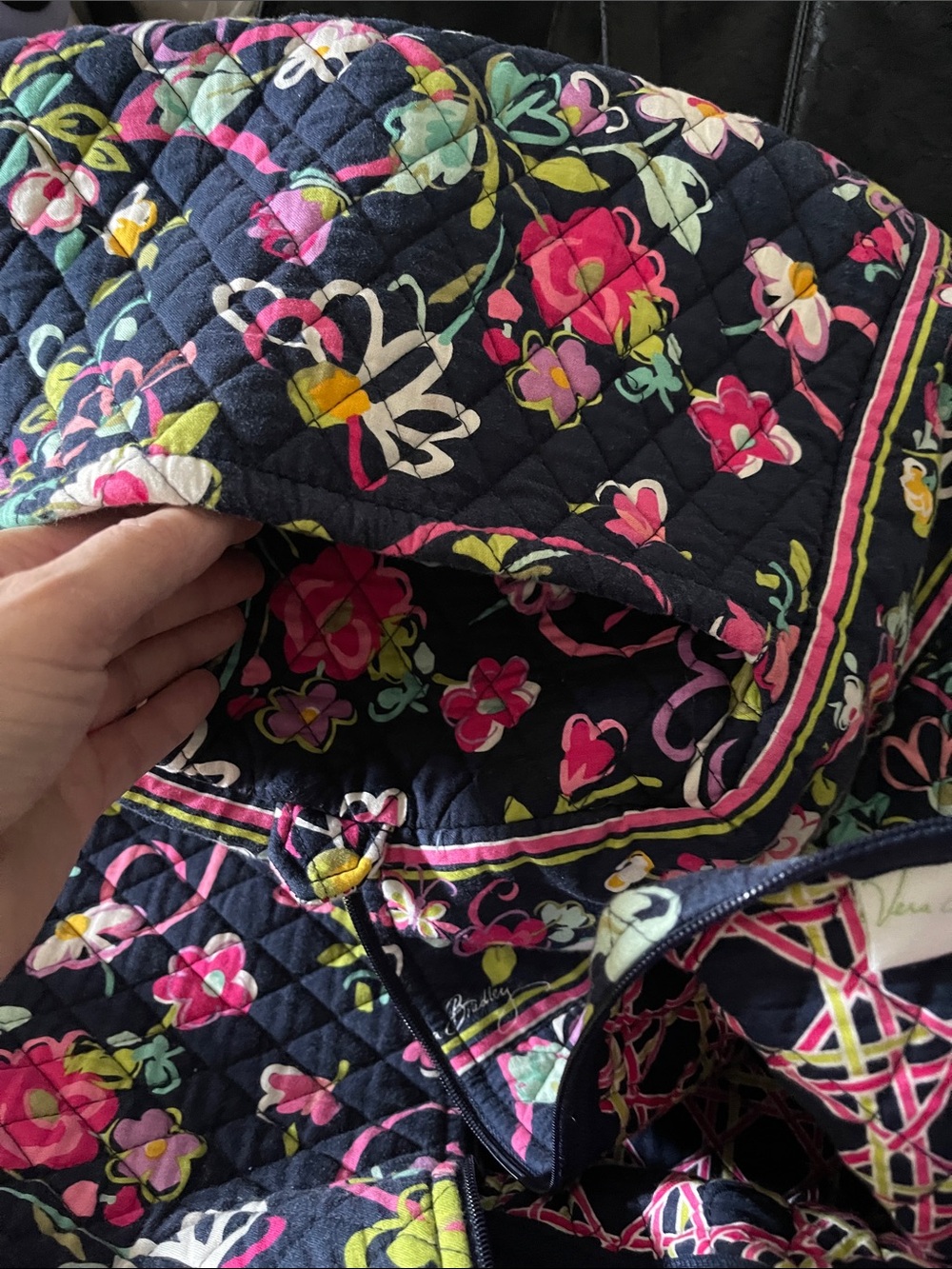 Vera Bradley Quilted Floral Duffel Bag - Navy Pink - Picture 3 of 5